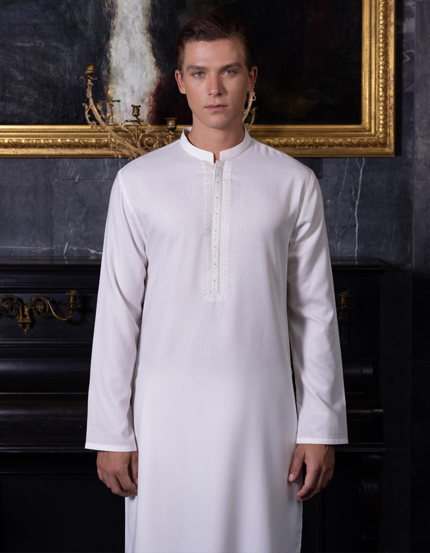 Dull White Blended Men's Kameez Shalwar | Jjks-S-36973