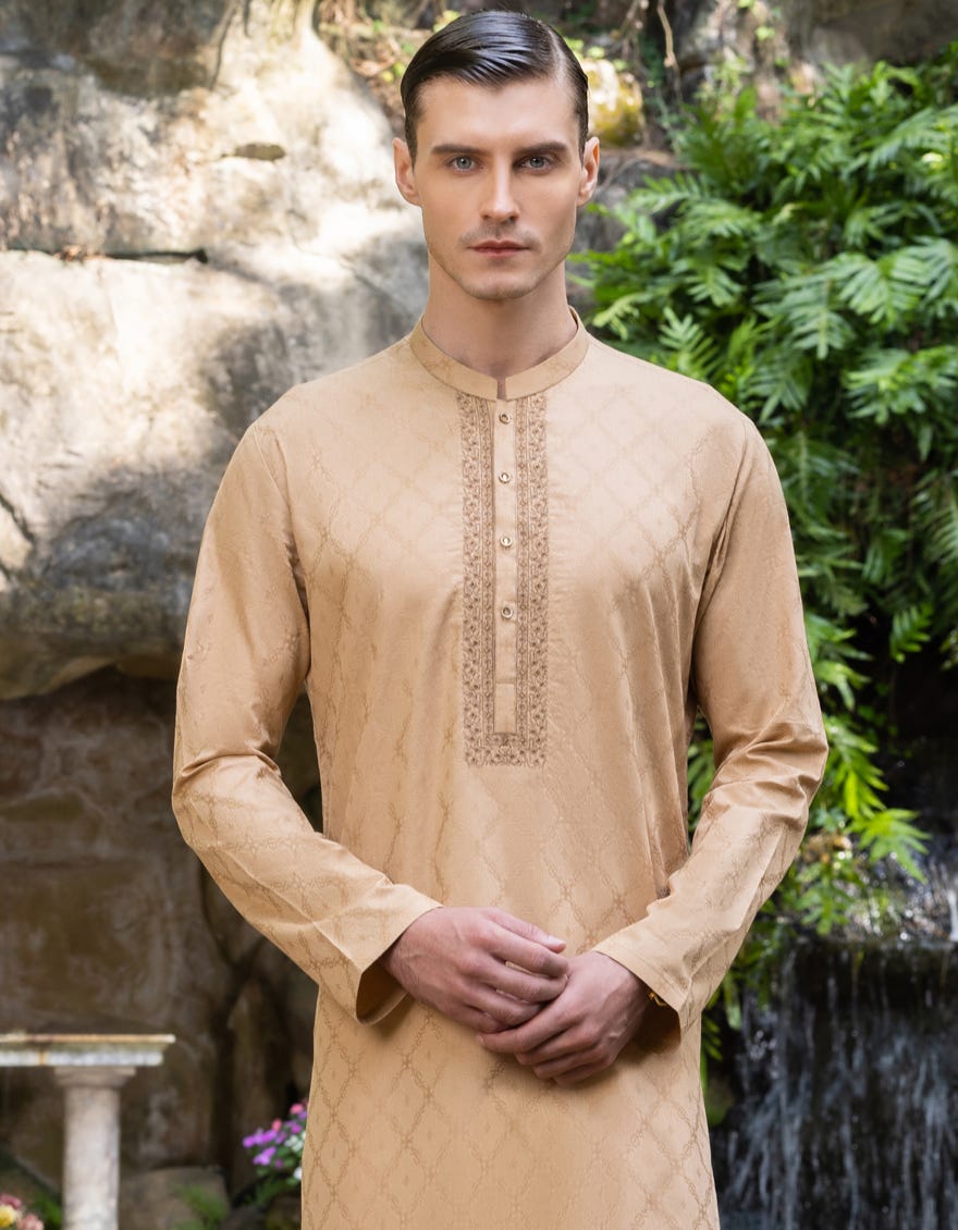 Dull Gold Cotton Men's Kurta | Jjk-S-36975