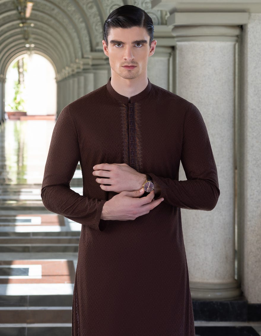 Chocolate Brown Cotton Men's Kurta | Jjk-S-36977