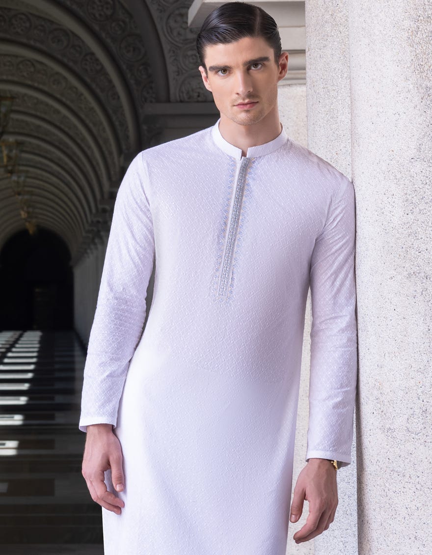 White Cotton Men's Kurta | Jjk-S-36978