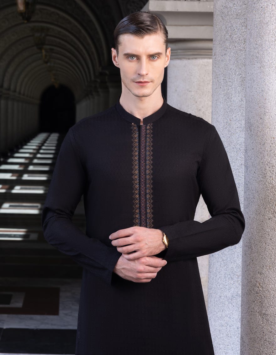 Black Cotton Men's Kurta | Jjk-S-36981