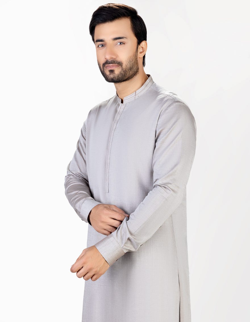 Hatched Brown Cotton Men's Kameez Shalwar | Jjks-A-36983