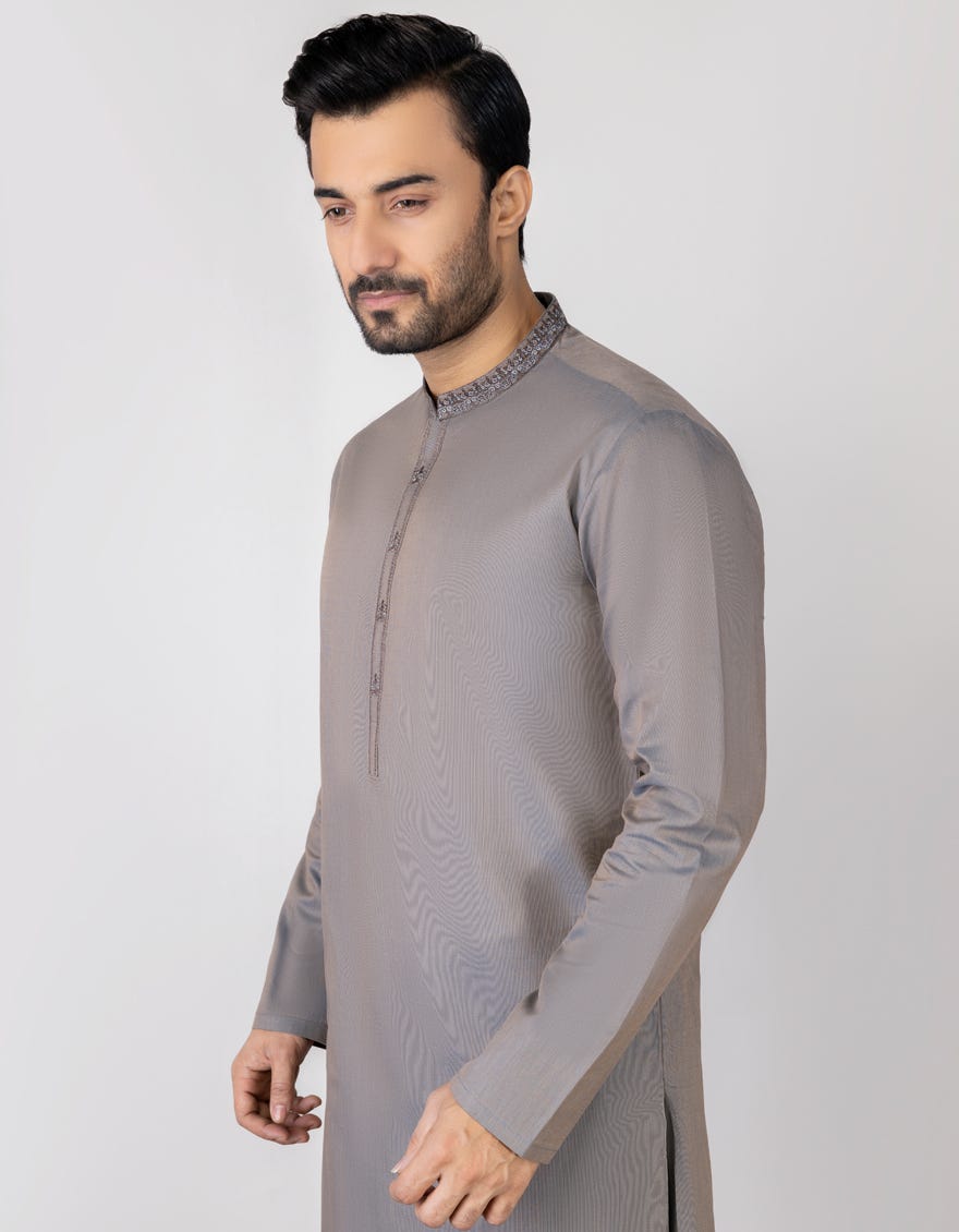 Two Tone Grey Cotton Men's Kameez Shalwar | Jjks-S-36984