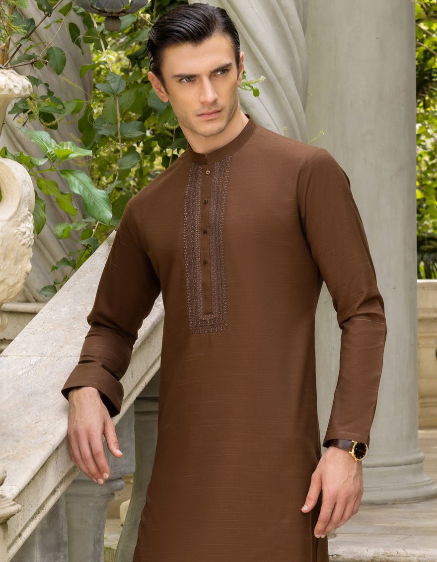 Brown Blended Men's Kurta Pajama | Jjkp-A-36986