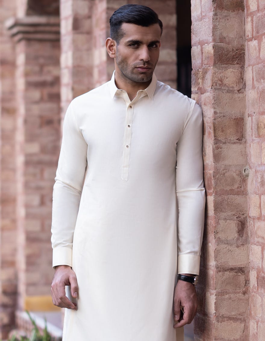 Cream Cvc Men's Kameez Shalwar | Jjks-S-36999