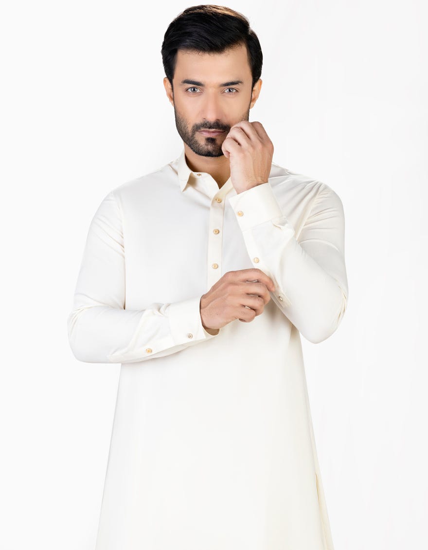 Cream Blended Men's Kameez Shalwar | Jjks-S-37221