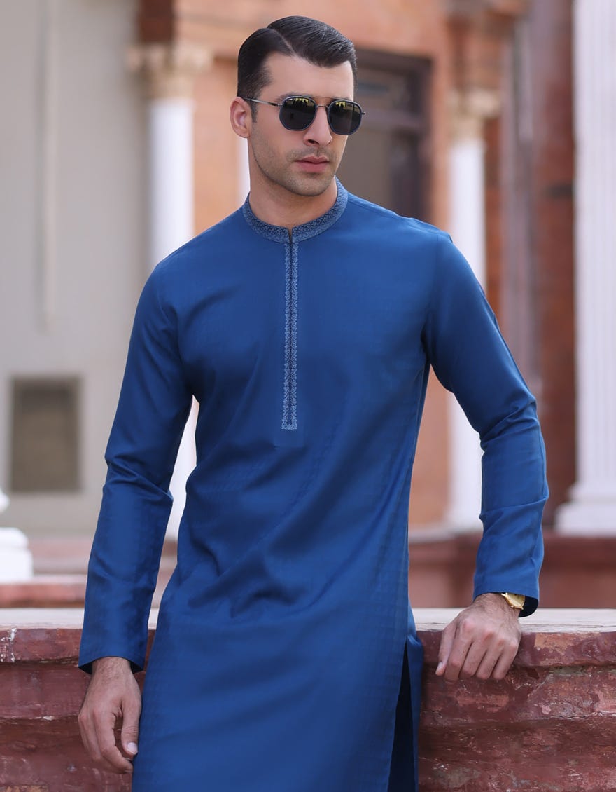 Blue Blended Men's Kurta | Jjk-S-37227
