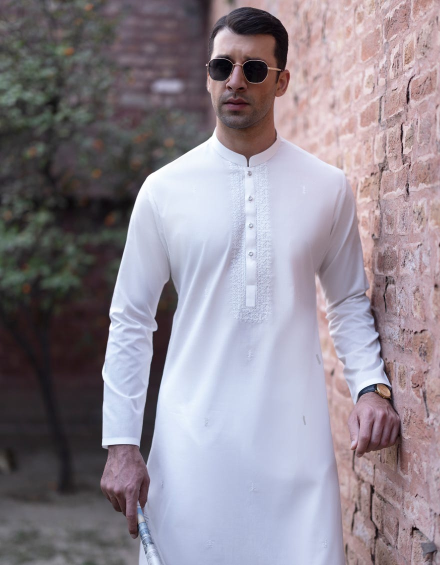 White Cotton Men's Kurta | Jjk-S-37387