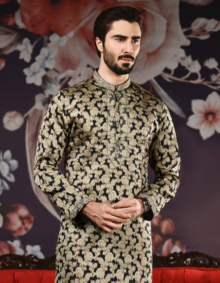 Gold Jamawar Special Men's Kurta | Jjk-Sp-37645