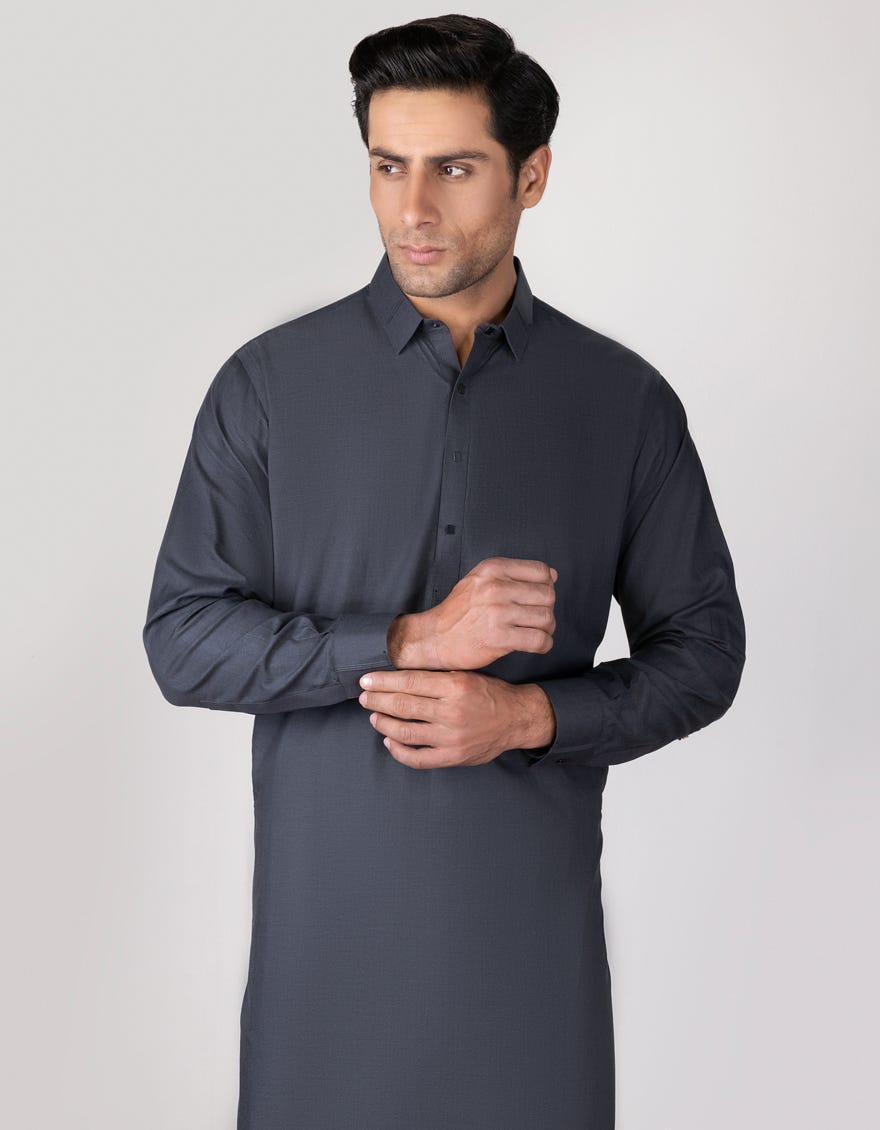 Grey Cotton Men's Kameez Shalwar | Jjks-S-37657
