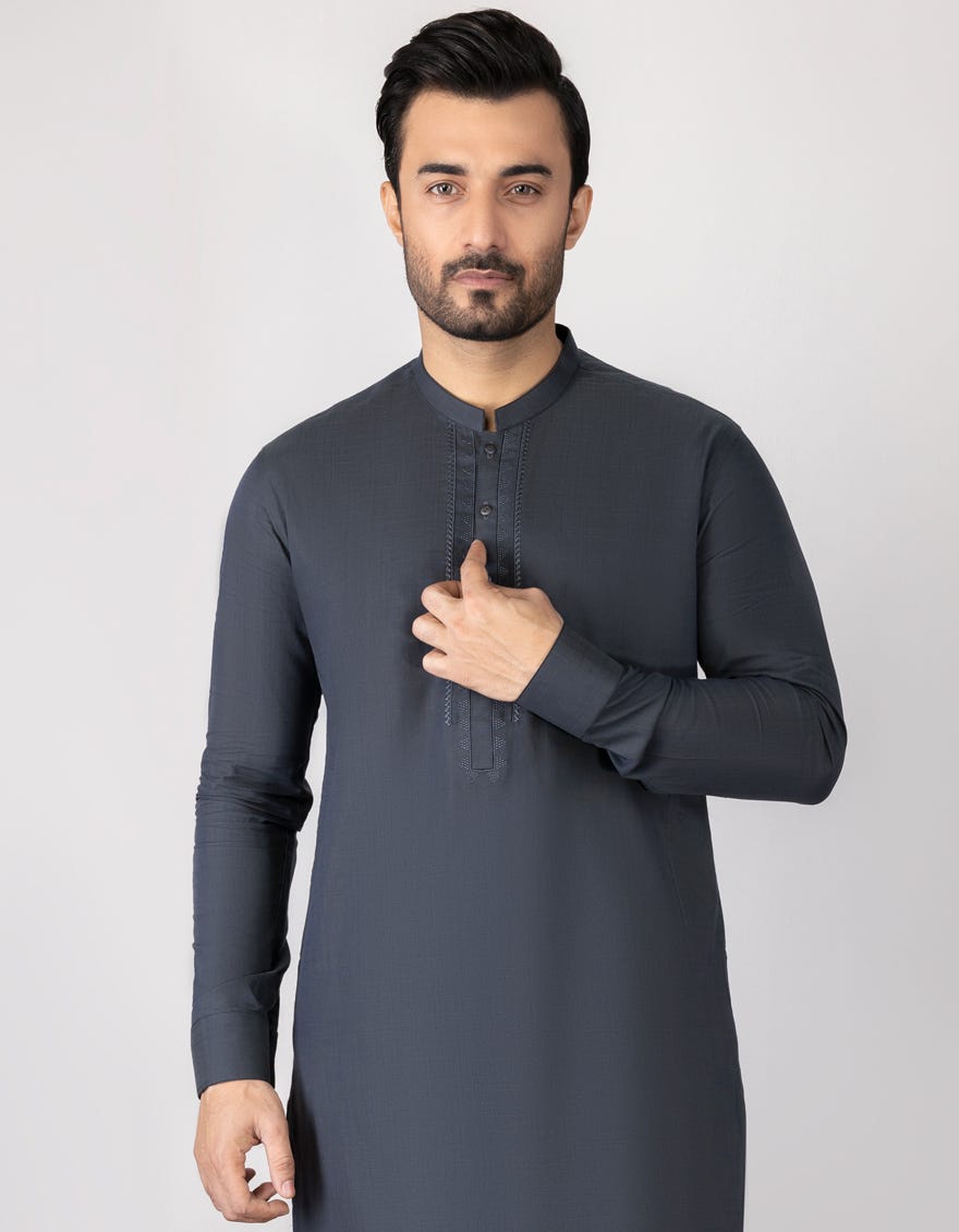 Stone Grey Cotton Men's Kameez Shalwar | Jjks-S-37677