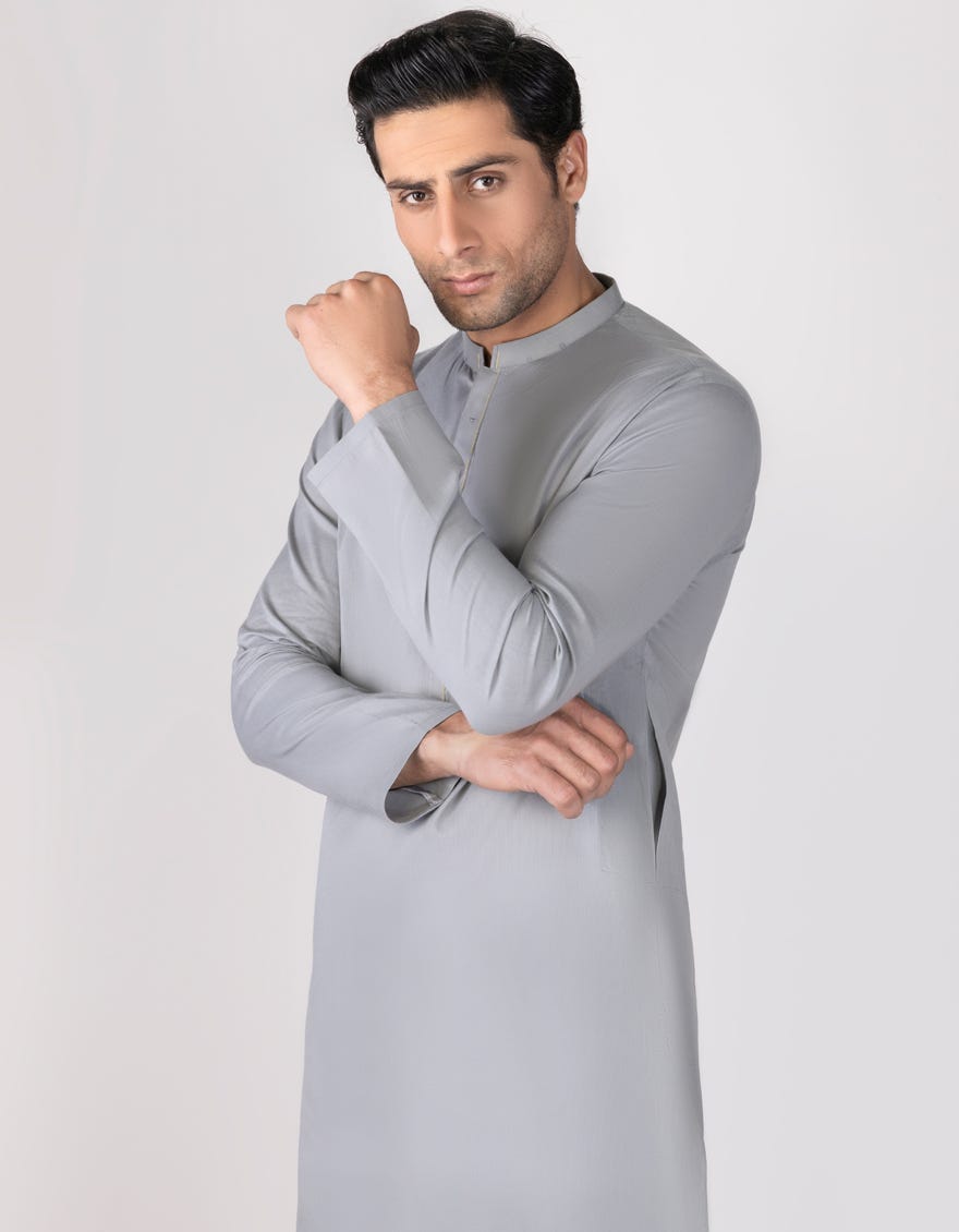 Grey Cotton Men's Kurta | Jjk-S-37682