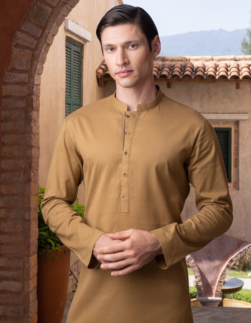 Mustard Cotton Men's Kurta | Jjk-A-37689