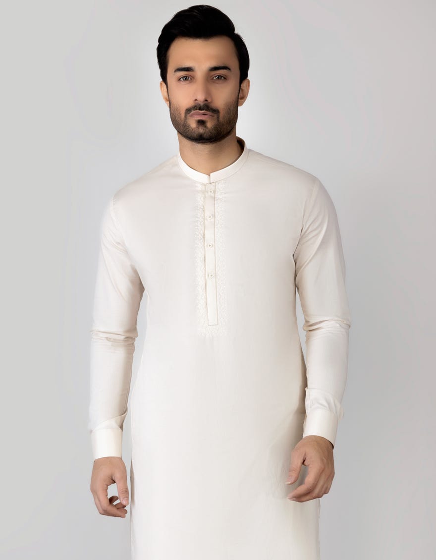 Cream Cotton Men's Kameez Shalwar | Jjks-S-37698