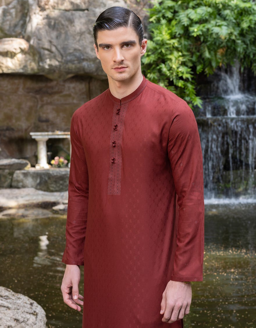 Maroon Blended Men's Kurta | Jjk-S-37707