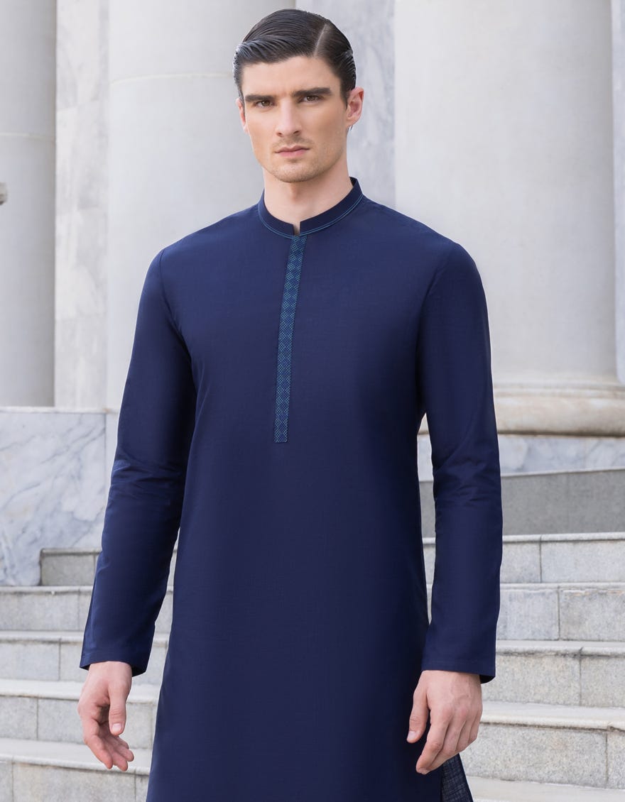 Midnight Blue Cotton Men's Kameez Shalwar | Jjks-S-37709