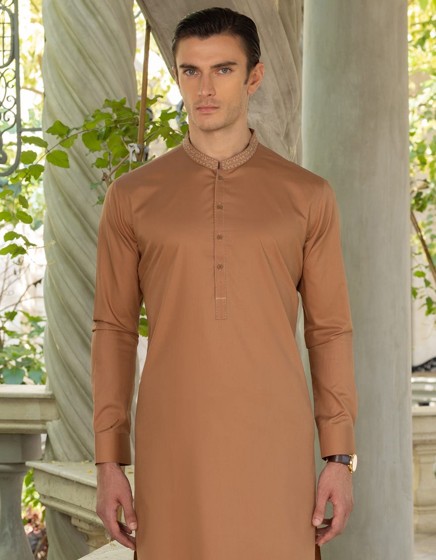 LIGHT BROWN COTTON KAMEEZ SHALWAR | JJKS-S-37711