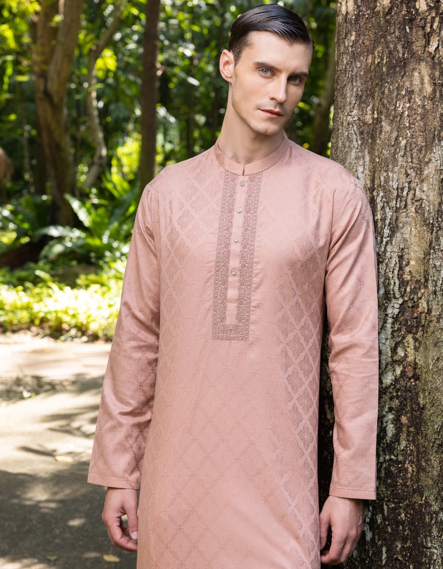 Peach Cotton Men's Kurta | Jjk-S-37714
