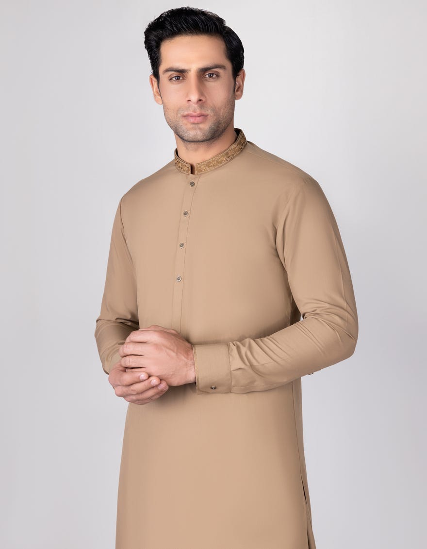 Brown Blended Men's Kameez Shalwar | Jjks-A-37715