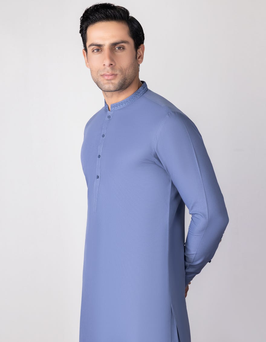 Pigeon Blue Blended Men's Kameez Shalwar | Jjks-S-37719
