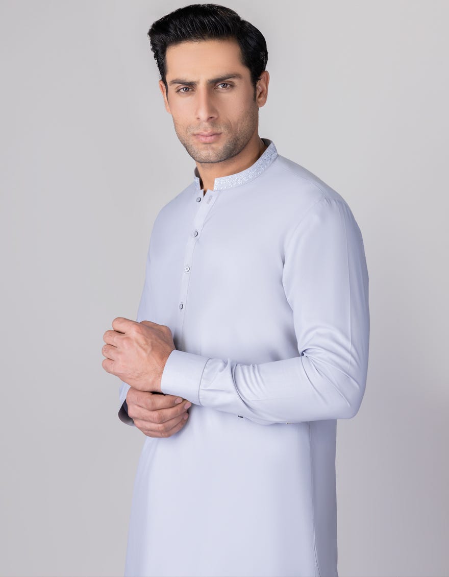 Light Grey Blended Men's Kameez Shalwar | Jjks-A-37720