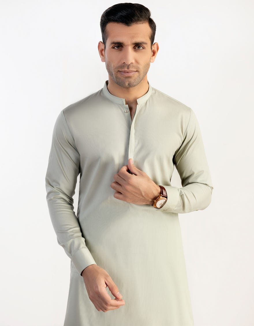 Light Green Cotton Men's Kameez Shalwar | Jjks-S-37722