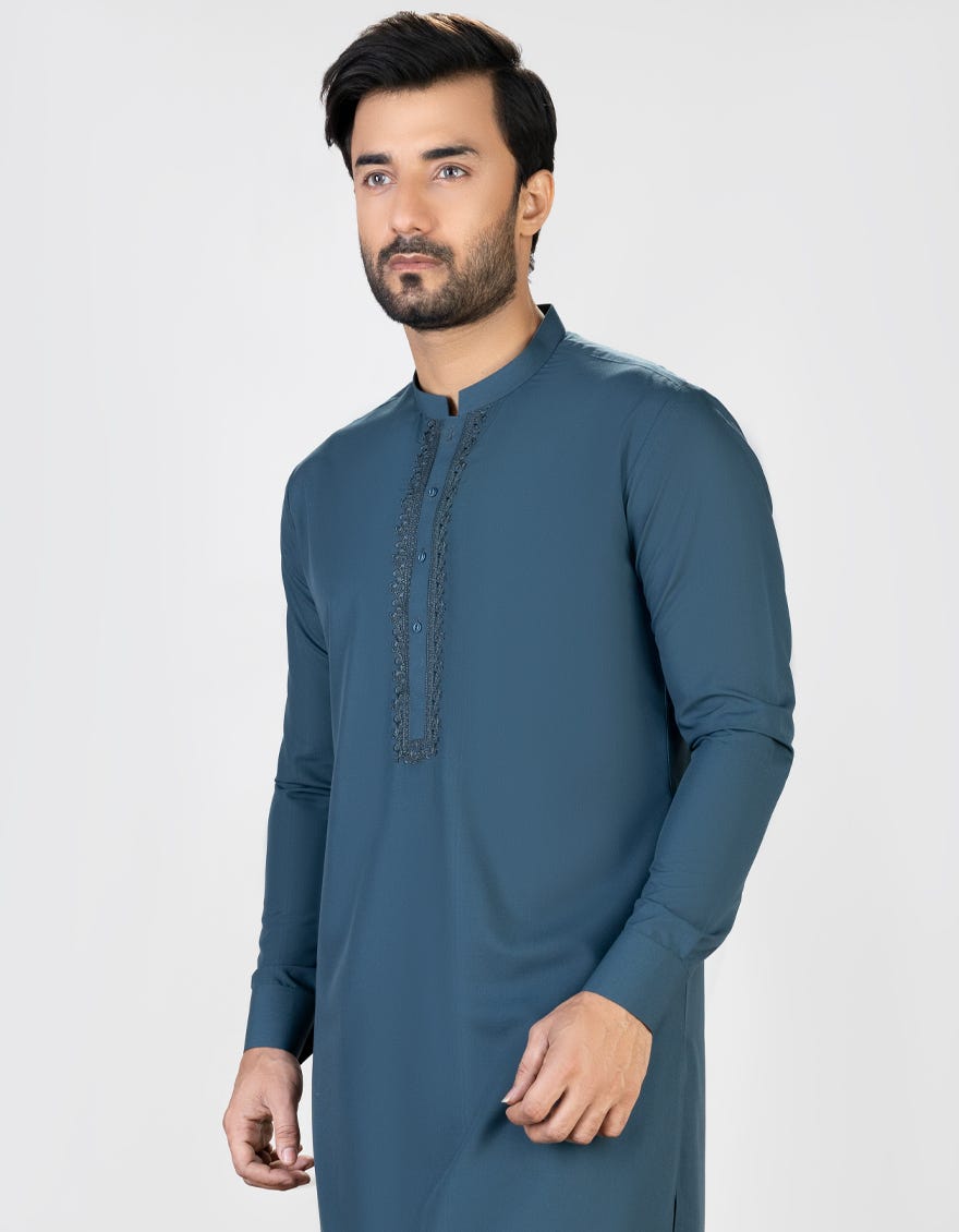 Greish Green Blended Men's Kameez Shalwar | Jjks-S-37724