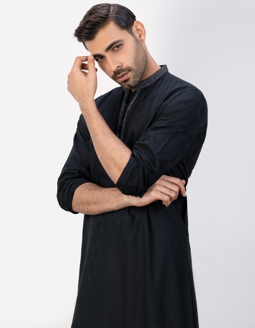 Black Blended Men's Kurta | Jjk-S-37730