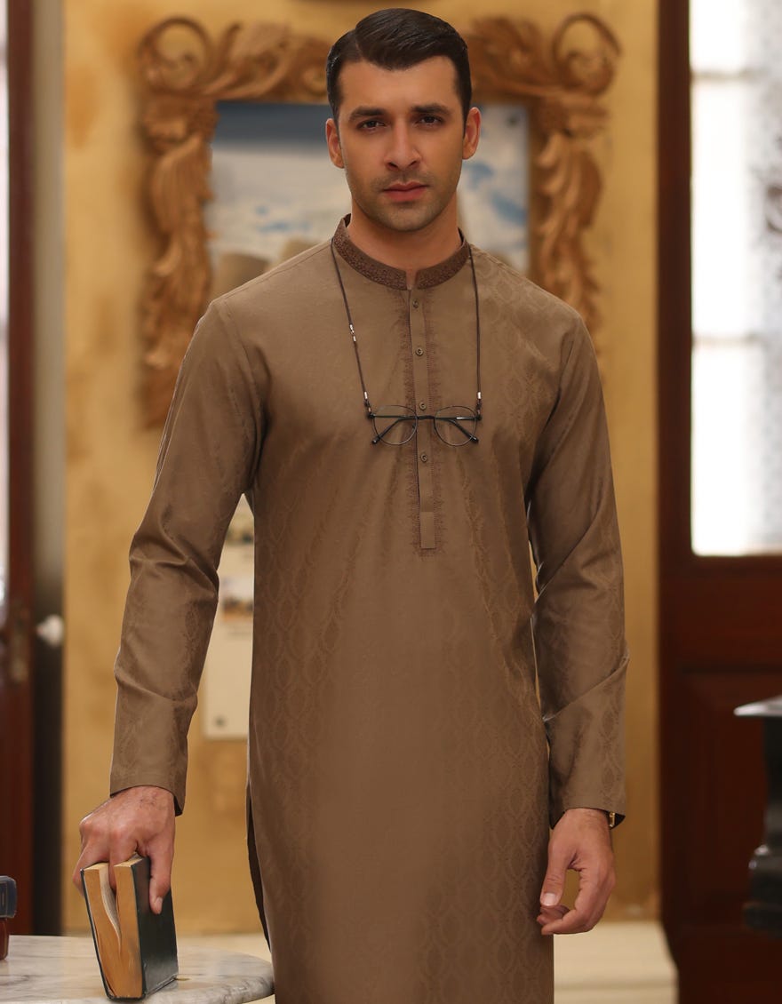 Brown Blended Men's Kurta | Jjk-S-37734