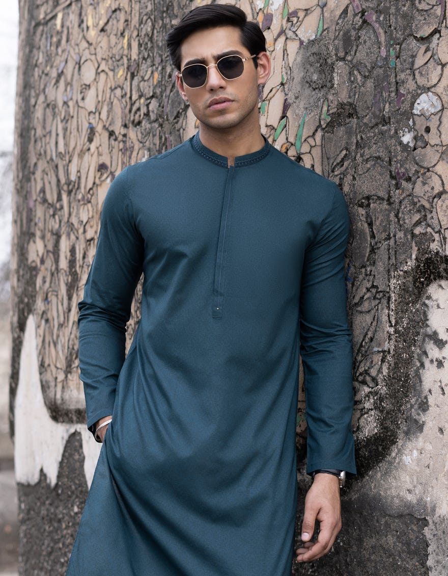 Emerald Green Cotton Men's Kurta | Jjk-S-37735