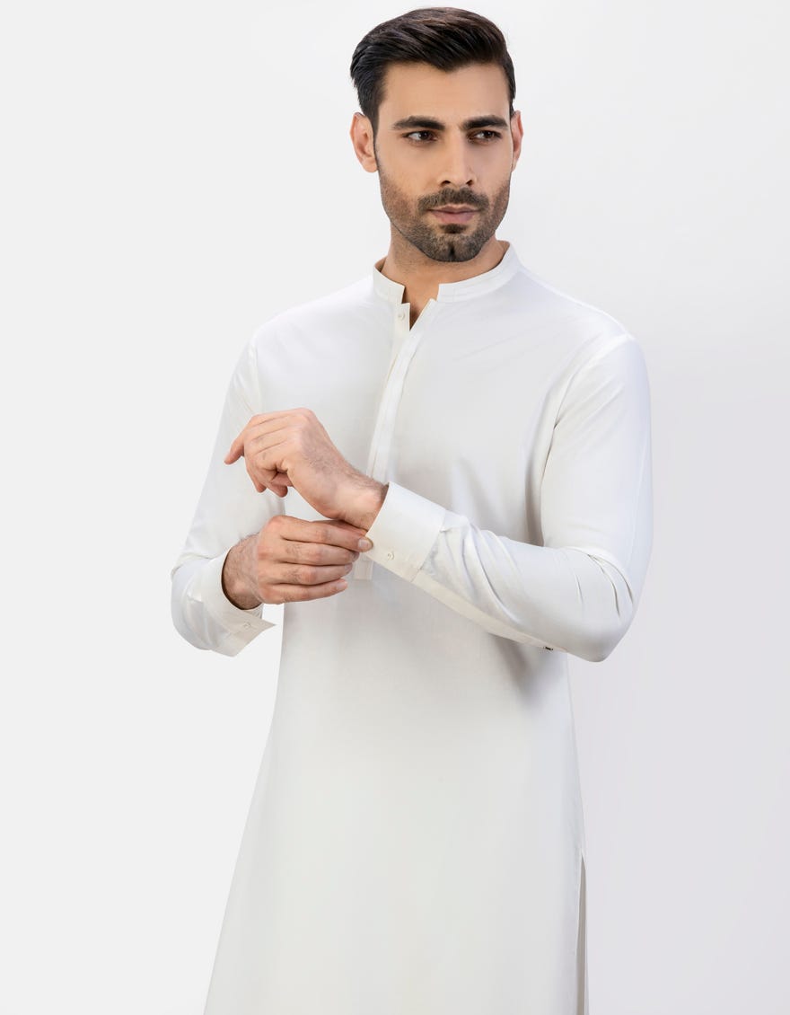 WHITE BLENDED KAMEEZ SHALWAR | JJKS-S-37738