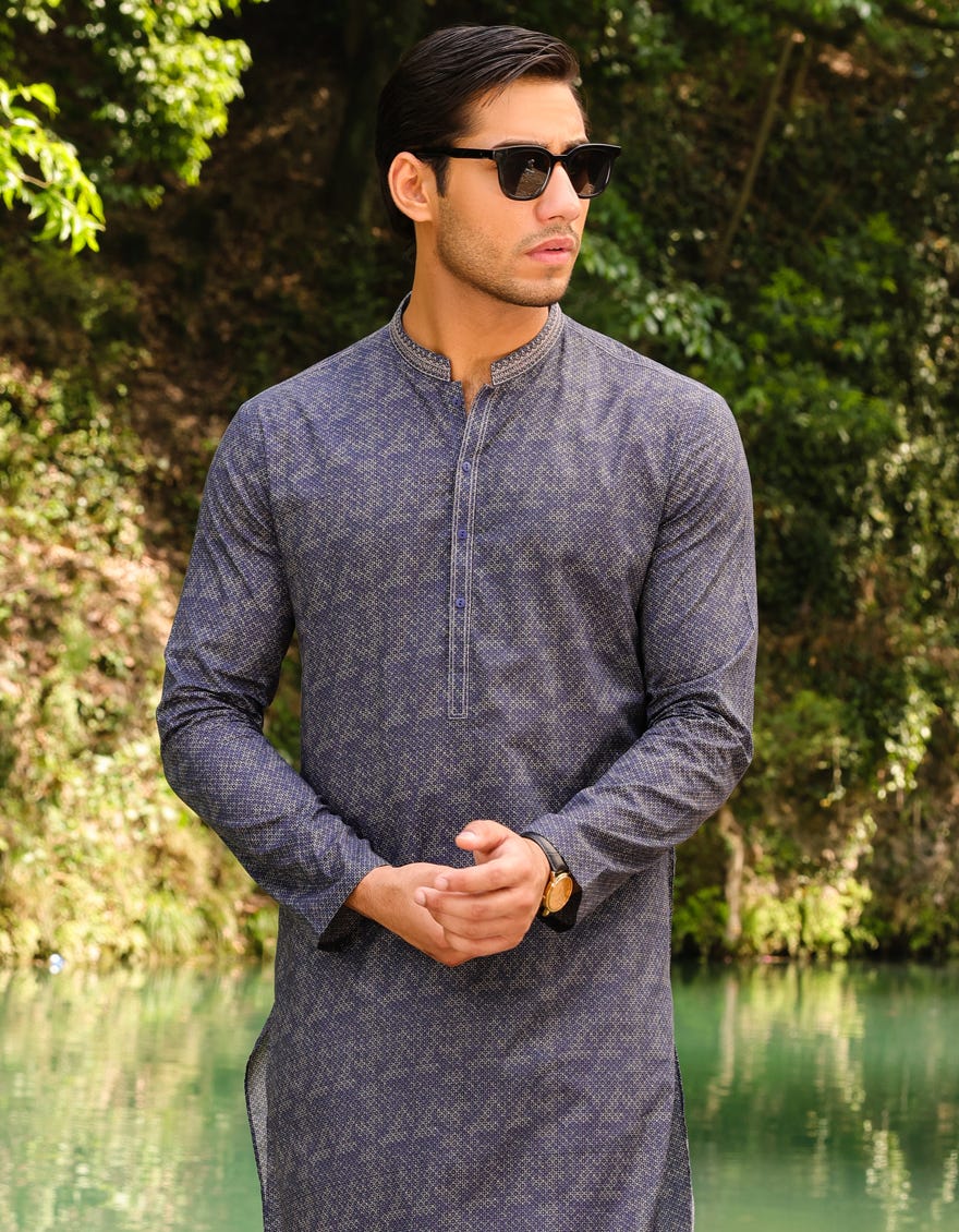 Blue Cotton Men's Kurta | Jjk-S-37739