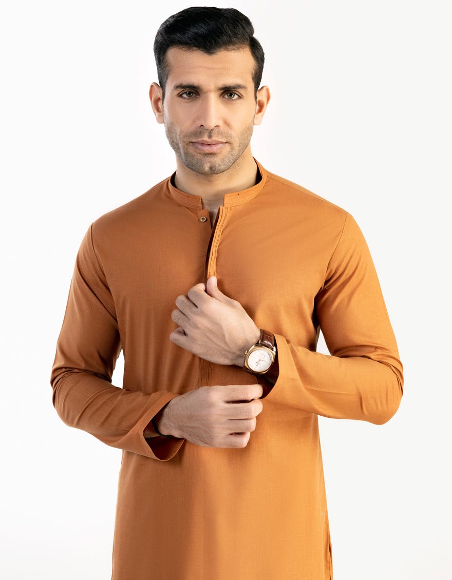 Orange Blended Men's Kameez Shalwar | Jjks-S-37744