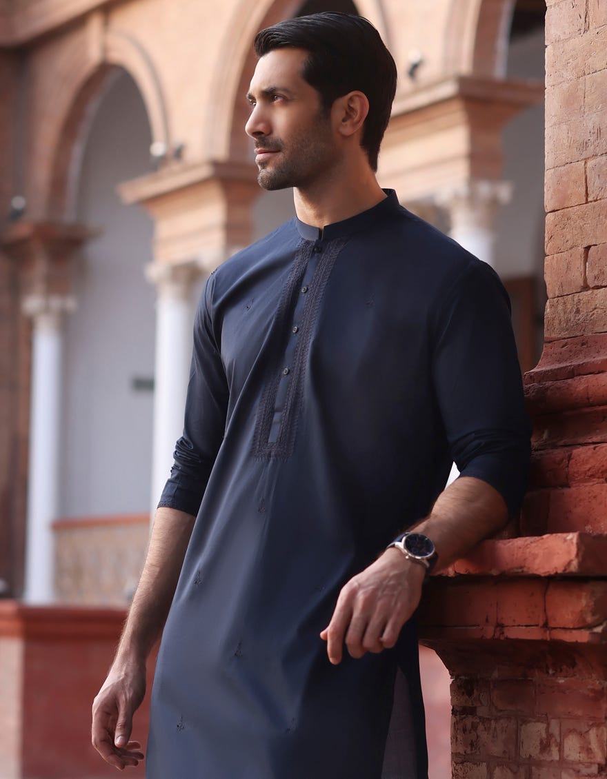 Dark Navy Cotton Men's Kurta | Jjk-S-37749