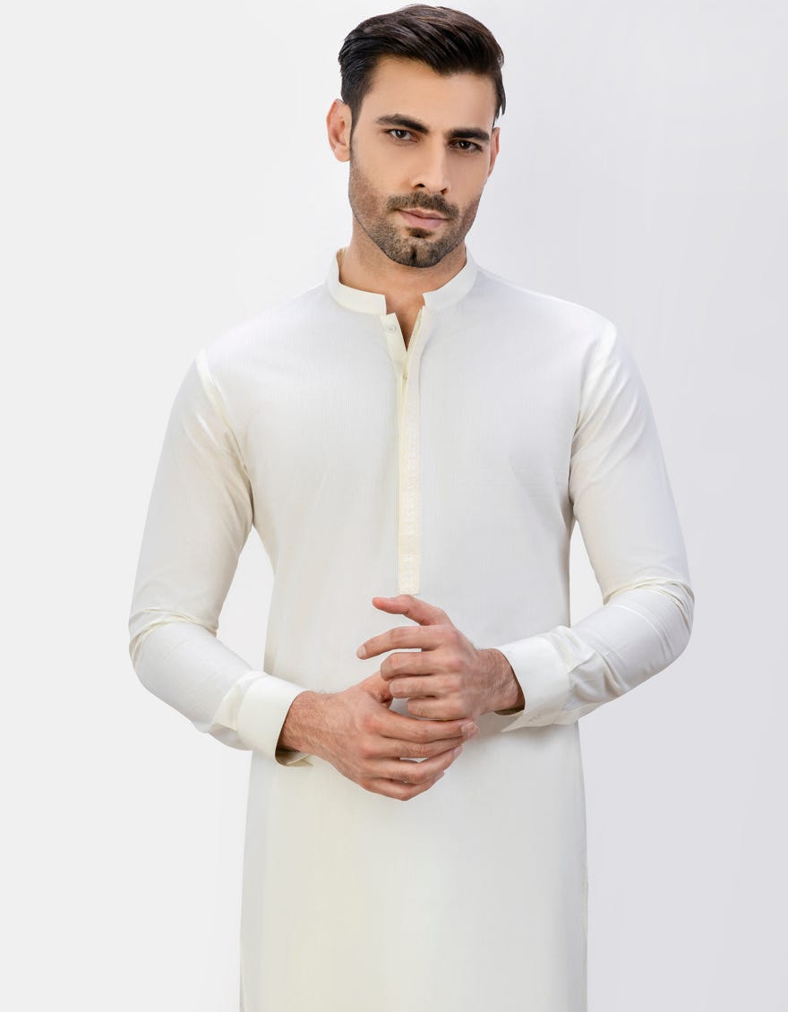 Off White Cotton Men's Kameez Shalwar | Jjks-S-37751