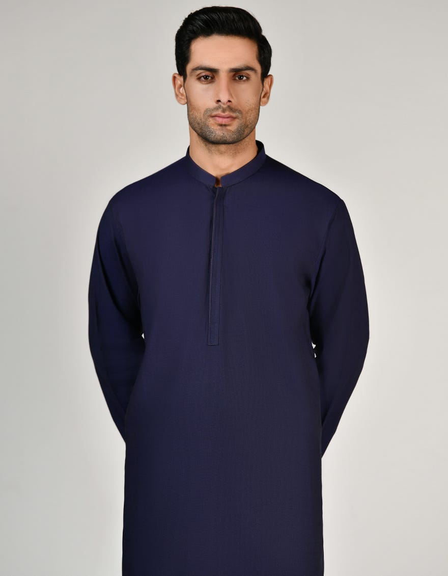 Indigo Cotton Men's Kameez Shalwar | Jjks-S-37752