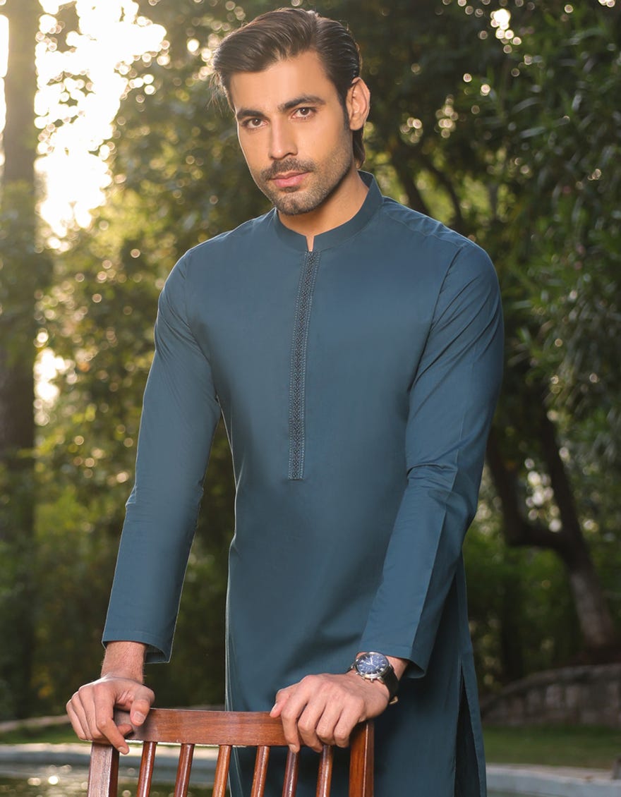 Green Cotton Men's Kameez Shalwar | Jjks-A-37755