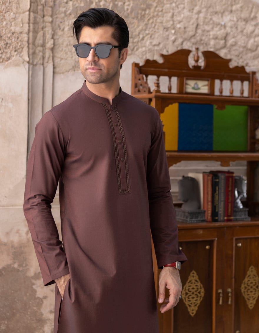 Rust Cotton Men's Kurta | Jjk-S-37756