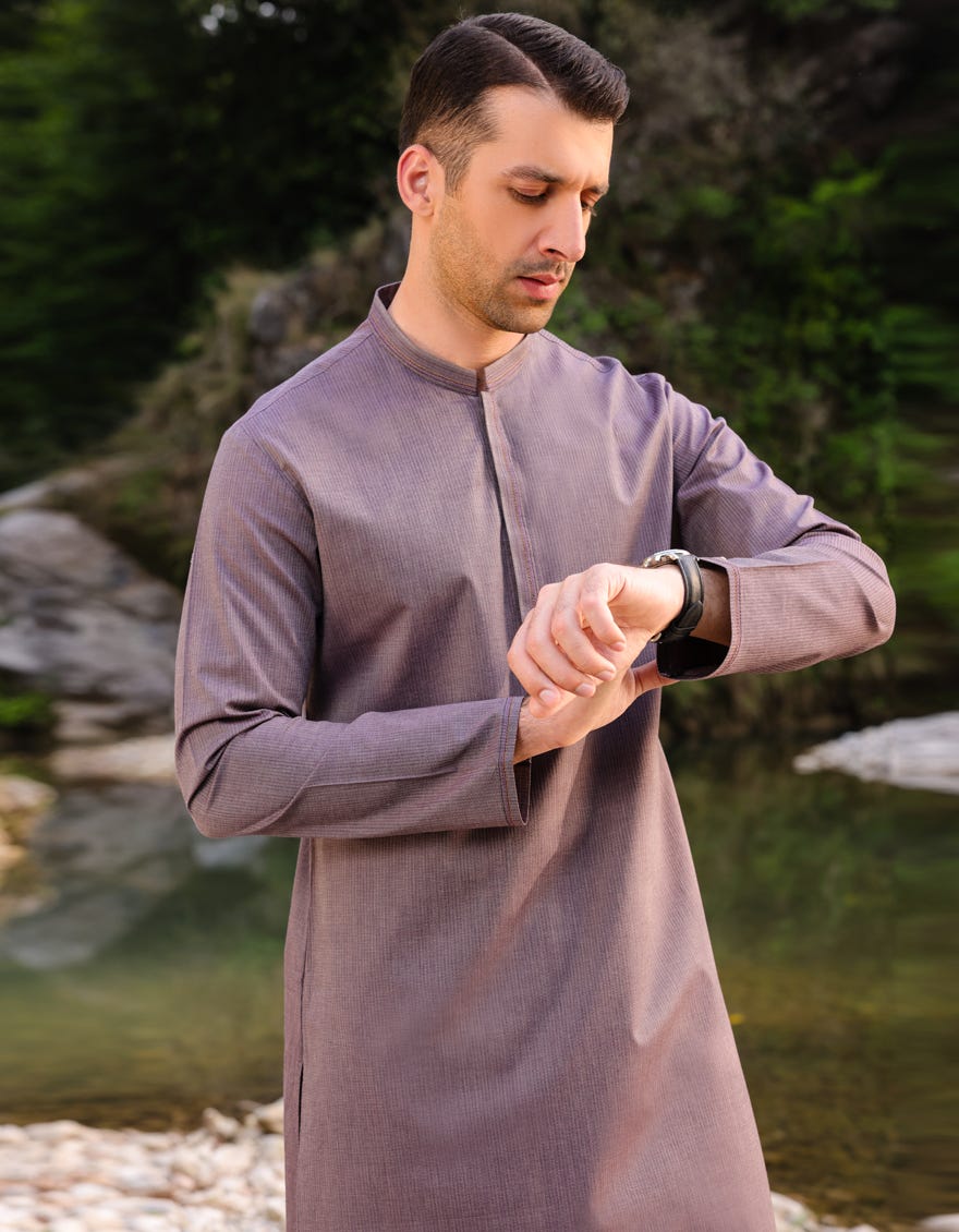 Hatched Purple Cotton Men's Kurta | Jjk-A-37761