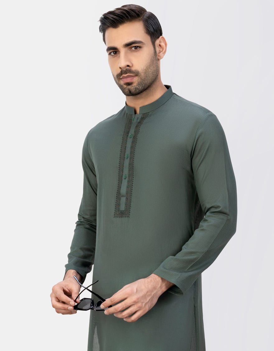 Green Men's Kurta | Jjk-S-37762