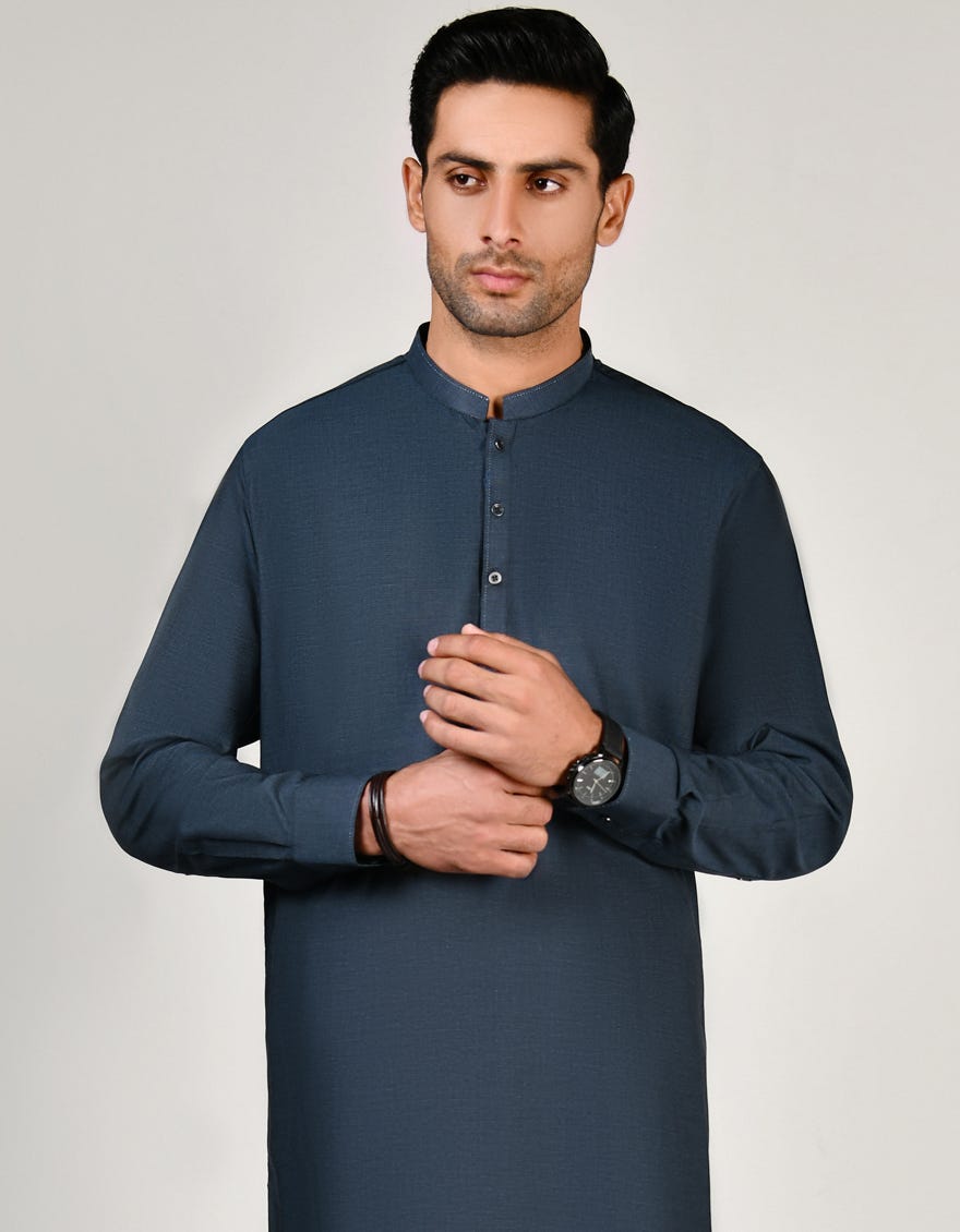 Blue Cotton Men's Kameez Shalwar | Jjks-S-37772