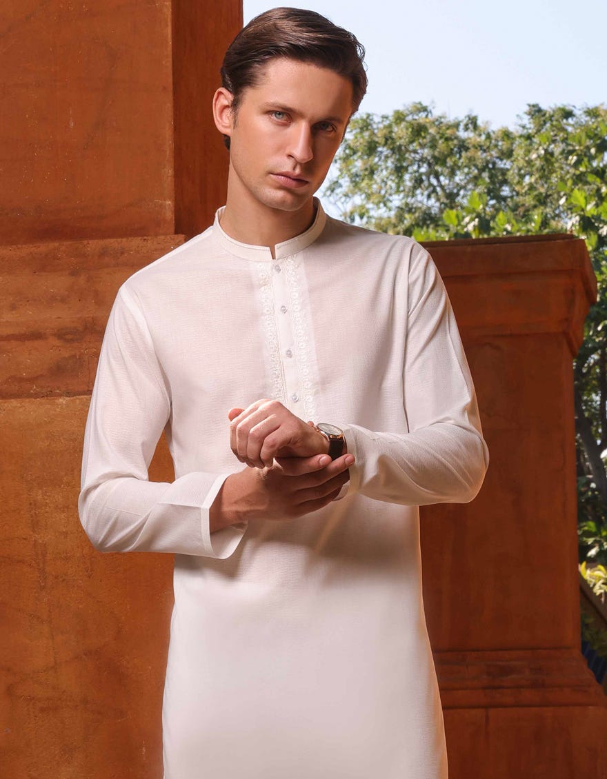 White Cotton Men's Kurta | Jjk-S-37775