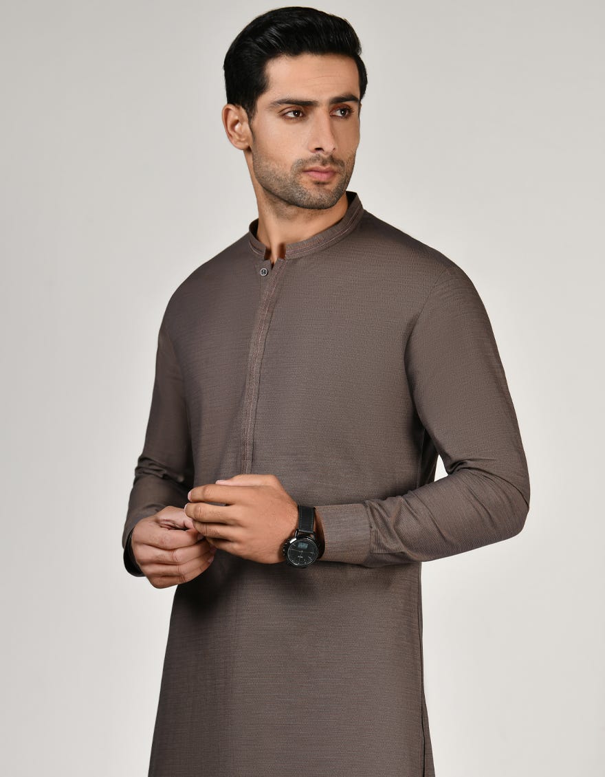 Brown Cotton Men's Kameez Shalwar | Jjks-W-37780