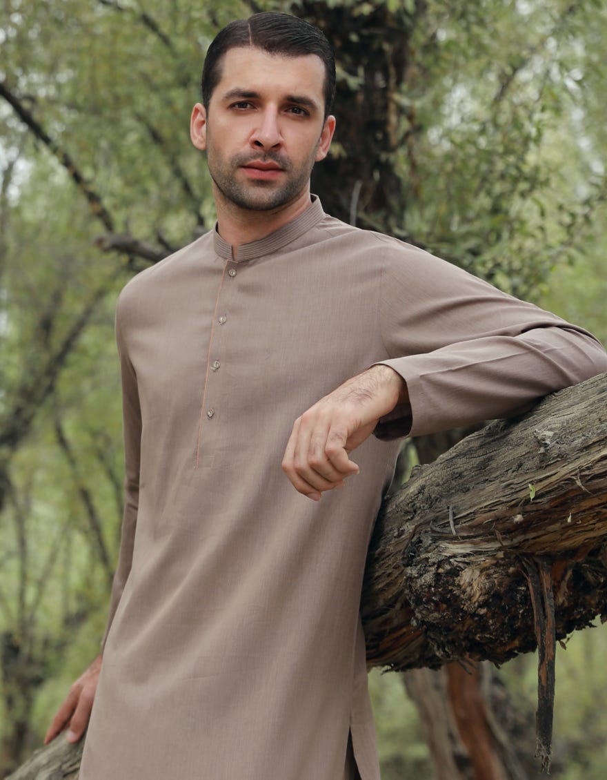 Brown Cotton Men's Kameez Shalwar | Jjks-S-37781