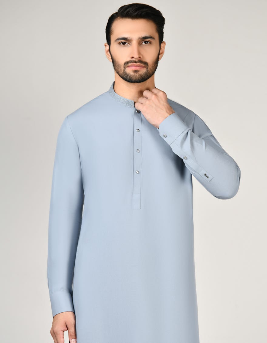Grey Blended Men's Kameez Shalwar | Jjks-W-37784