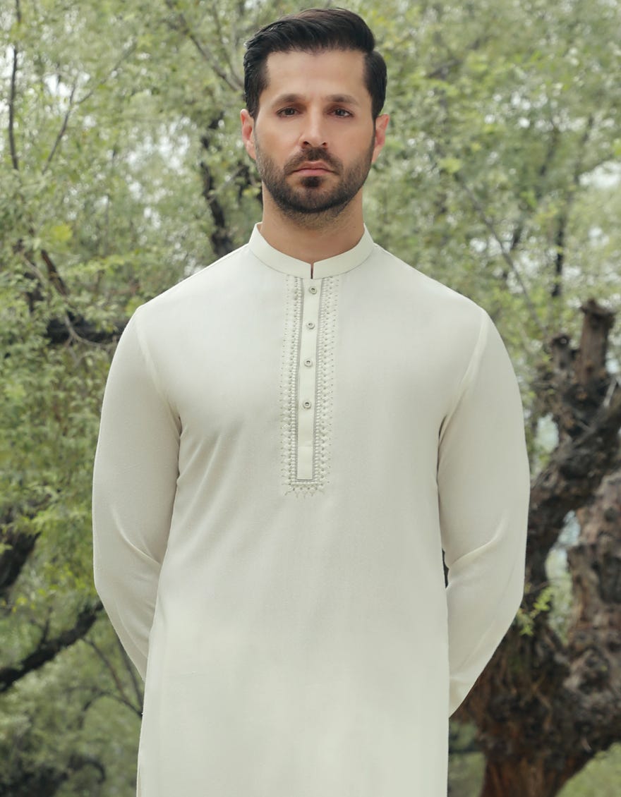 Off White Ayudhiya Men's Kameez Shalwar | Jjks-W-37787