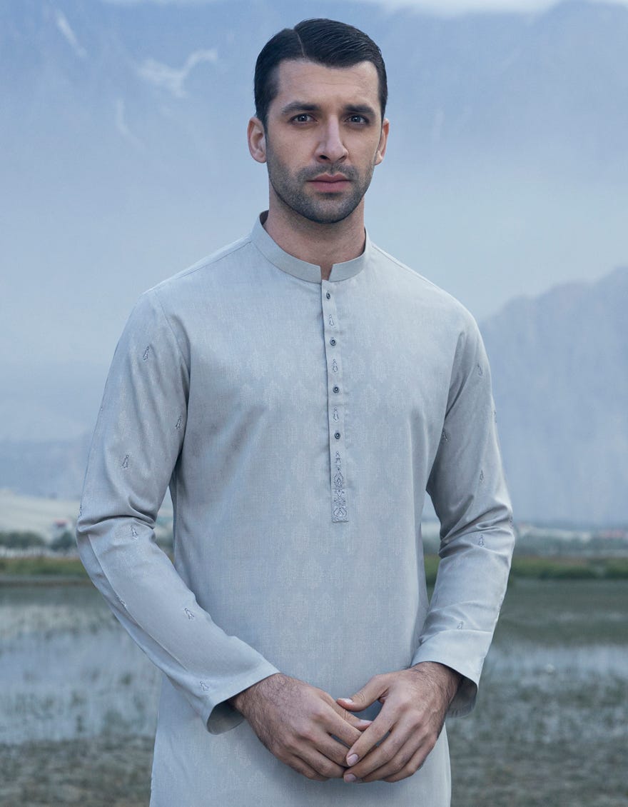 Grey Cotton Men's Kurta | Jjk-A-37790