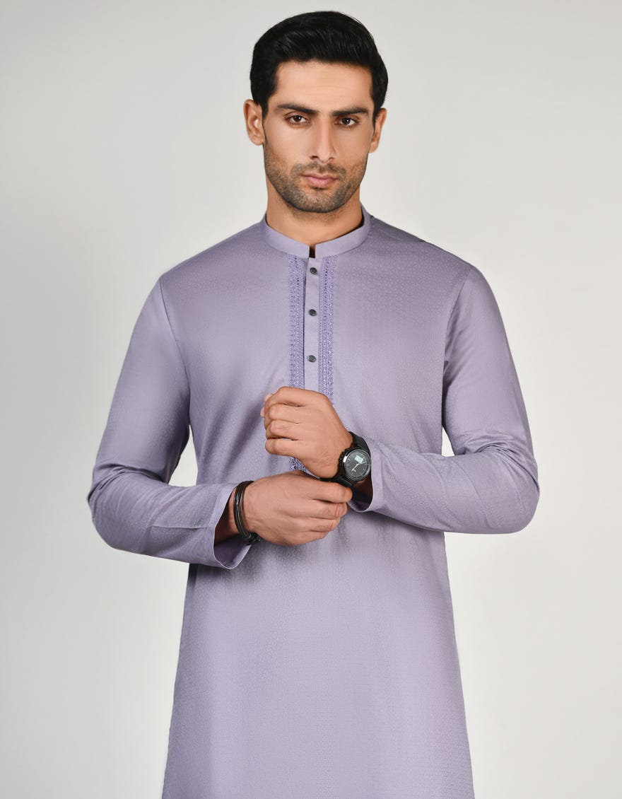 Light Purple Cotton Men's Kurta | Jjk-A-37792