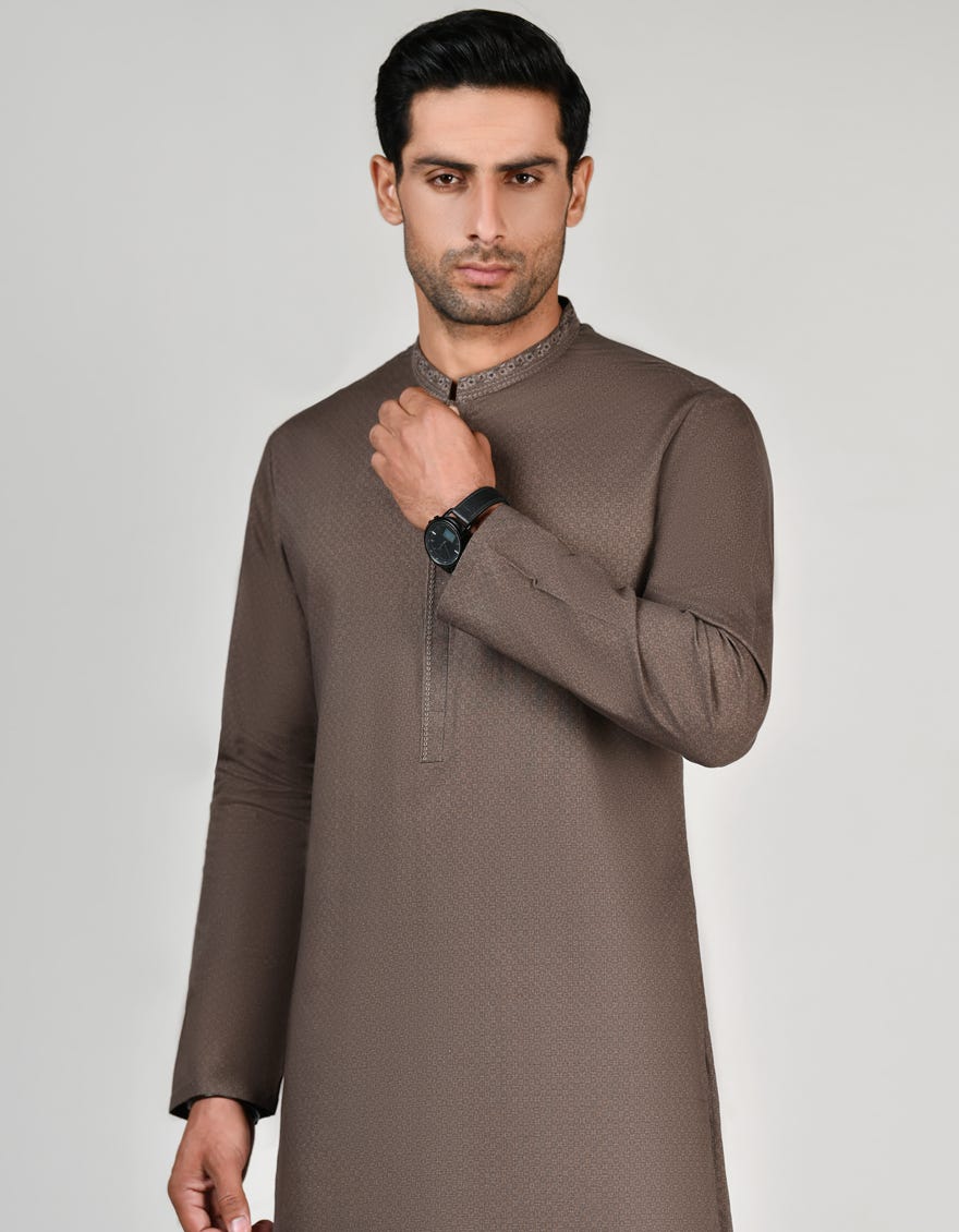 Coffee Brown Cotton Men's Kurta | Jjk-W-37795