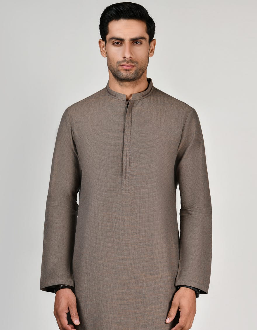 Mud Brown Cotton Men's Kurta | Jjk-A-37799